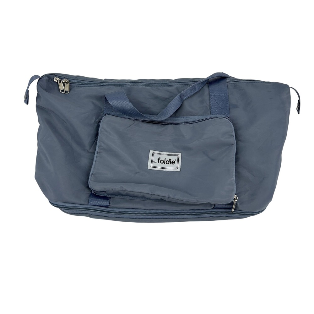 The Foldie Foldable Travel Tote Bag Blue Gray Duffel Bag Expandable